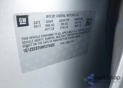 2017 Chevrolet Malibu Lt from USA, damaged, VIN 1G1ZE5ST6HF270428